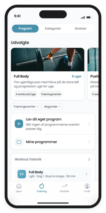 BodySmart appen med træningsprogrammer og workouts